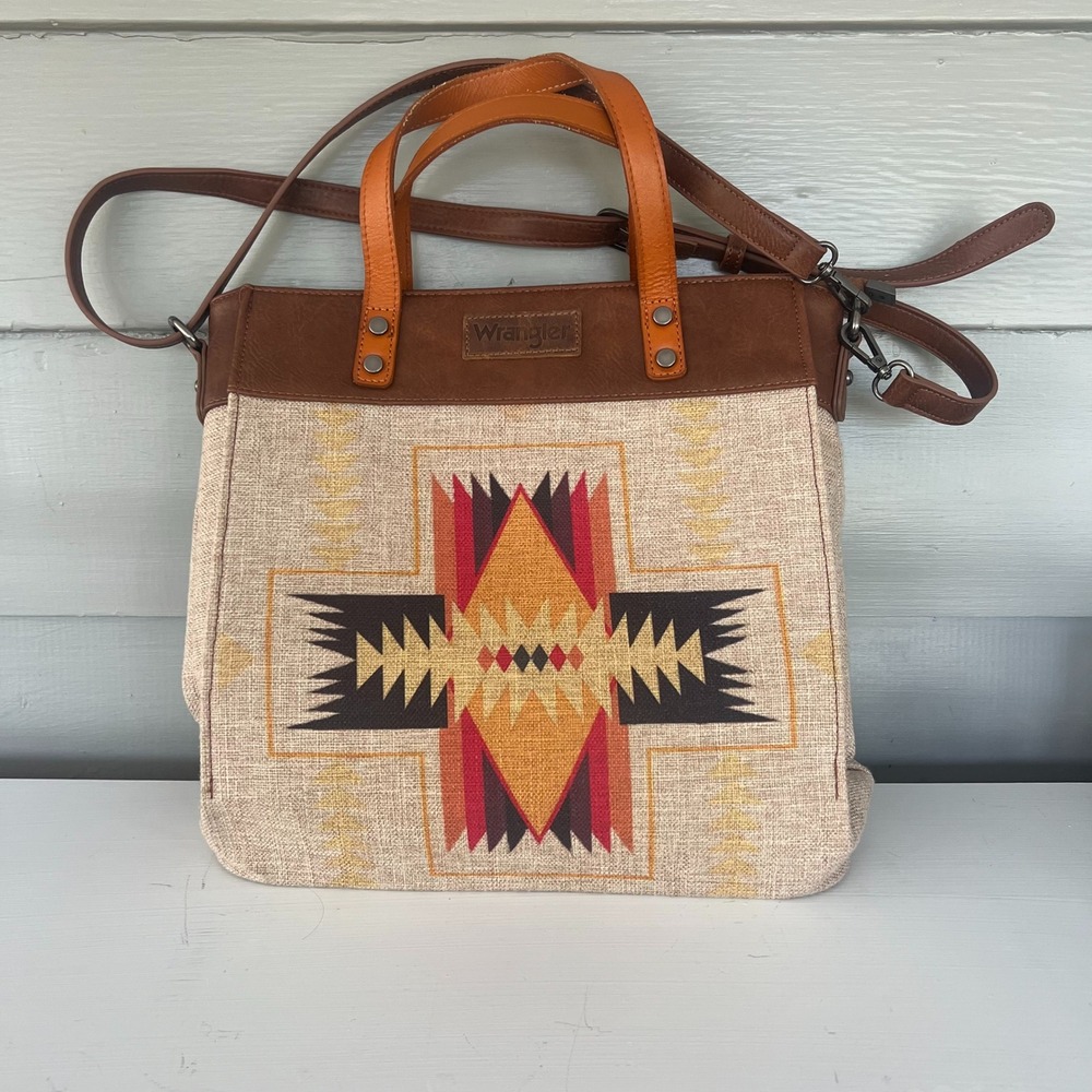 Wrangler Art Print Canvas Tote/Crossbody Bag‎ Southwest Aztec Boho Western
